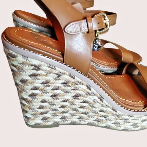 COACH HIGH HEEL ESPADRILLE WEDGE SANDAL SIZE 10 IN COLOR SADDLE - Picture 4 of 9